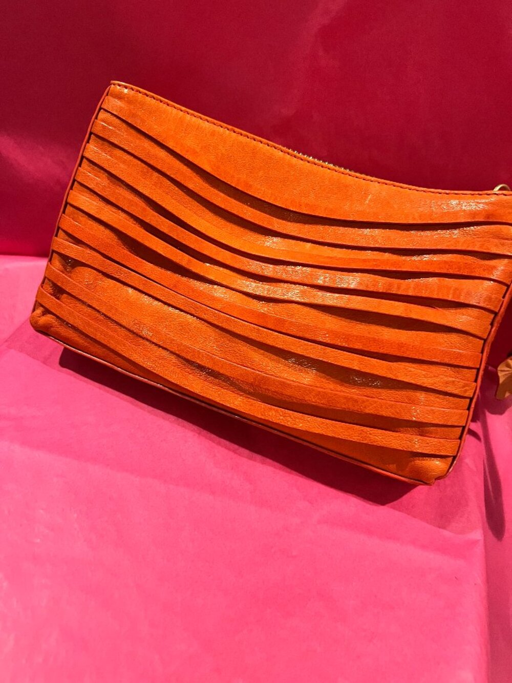 NWT RARE Nanette Lepore Tomato Orange Leather Layered Strap Wristlet Clutch Bag